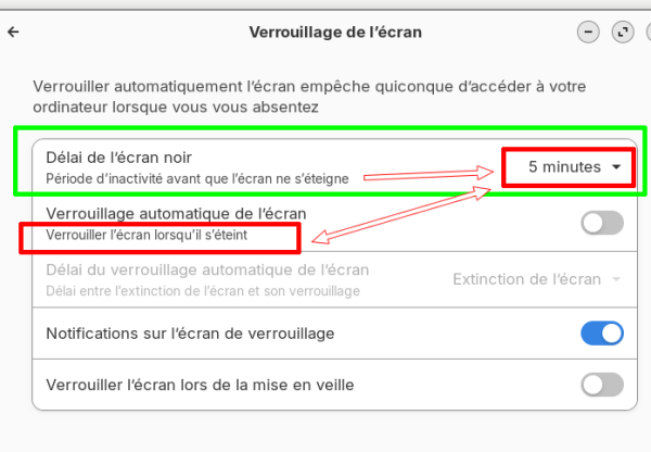 mettre ce réglage à jamais pour que l'écran ne s'éteigne pas